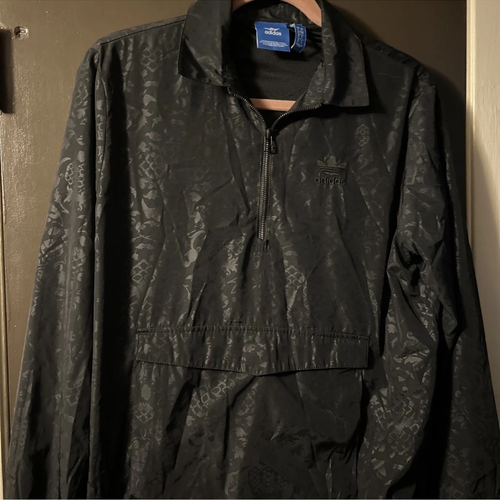 3/$20 Womens Adidas Pullover Windbreaker Black Half Zip Size S Small